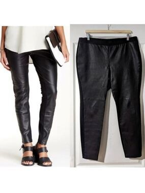 Eileen Fisher | front panel lamb leather leggings in black
